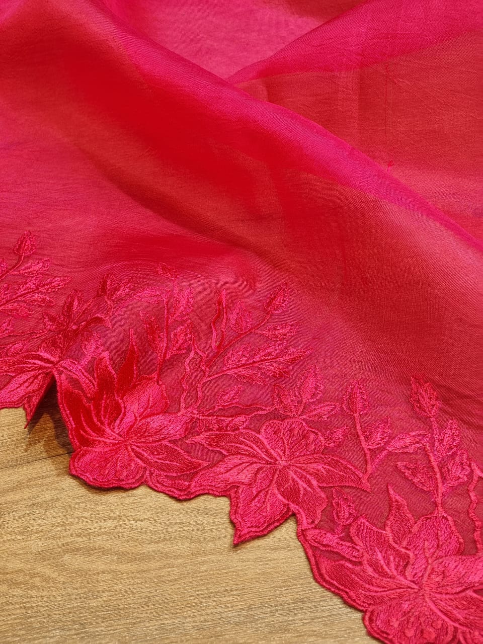 Pure Organza Silk Embroidery Alfi Cutwork Border Saree .