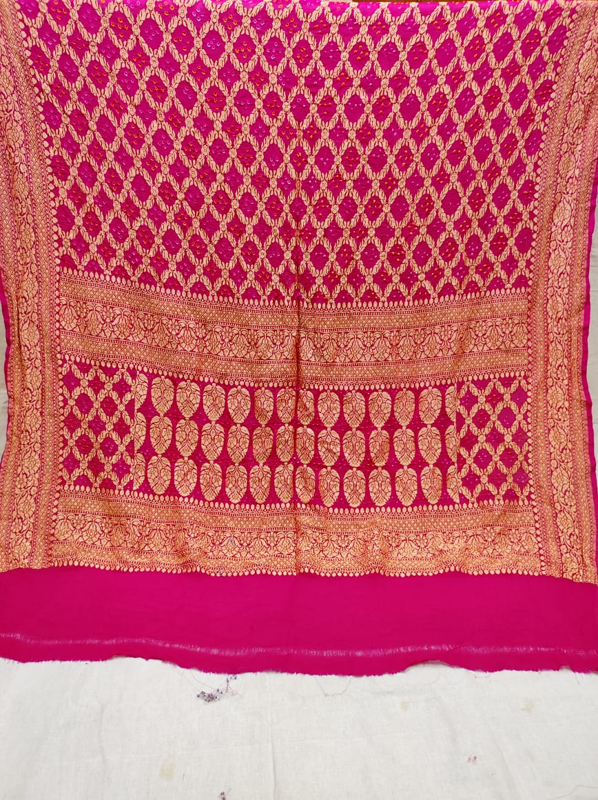 Pure Banarasi Handloom Khaddi Georgette Bandhani Dupatta