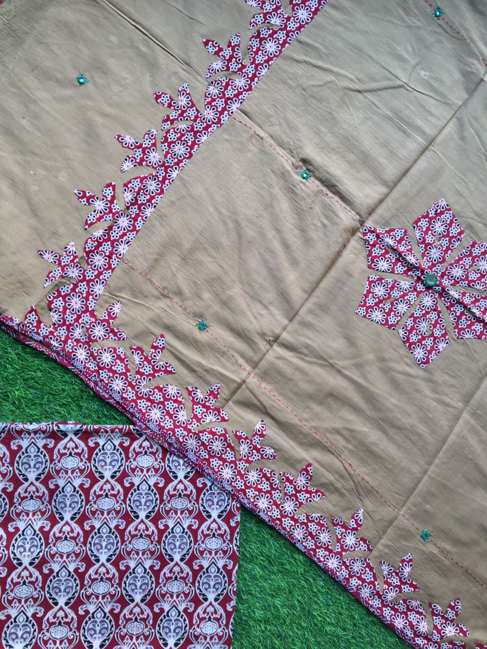 Pure Cotton Hand Block Azrak Print Unstitched Suit With Hand Work Azrak Patch Work Dupatta (With Out Bottom)