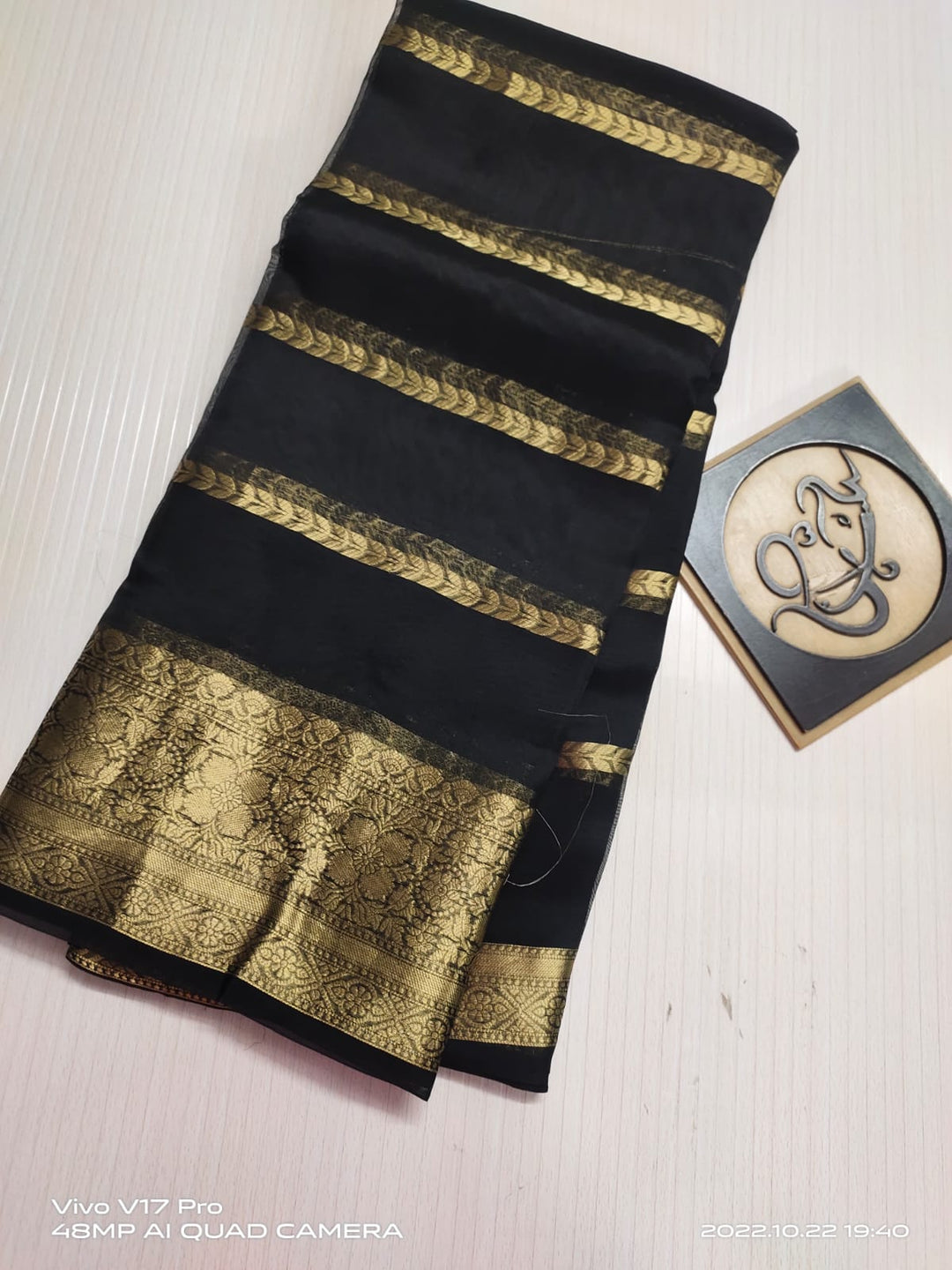 Semi Kora Organza Zari Stripe Silk Saree With Blouse