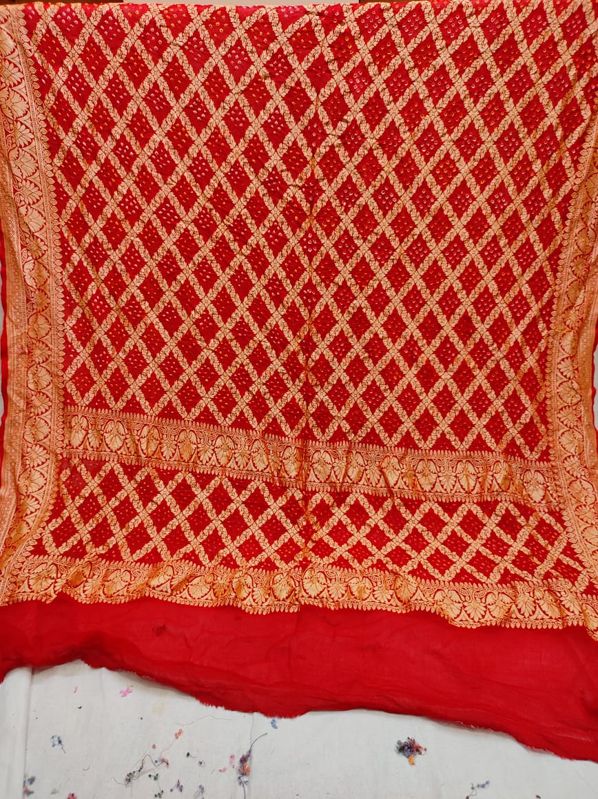 Pure Banarasi Handloom Khaddi Georgette Bandhani Dupatta