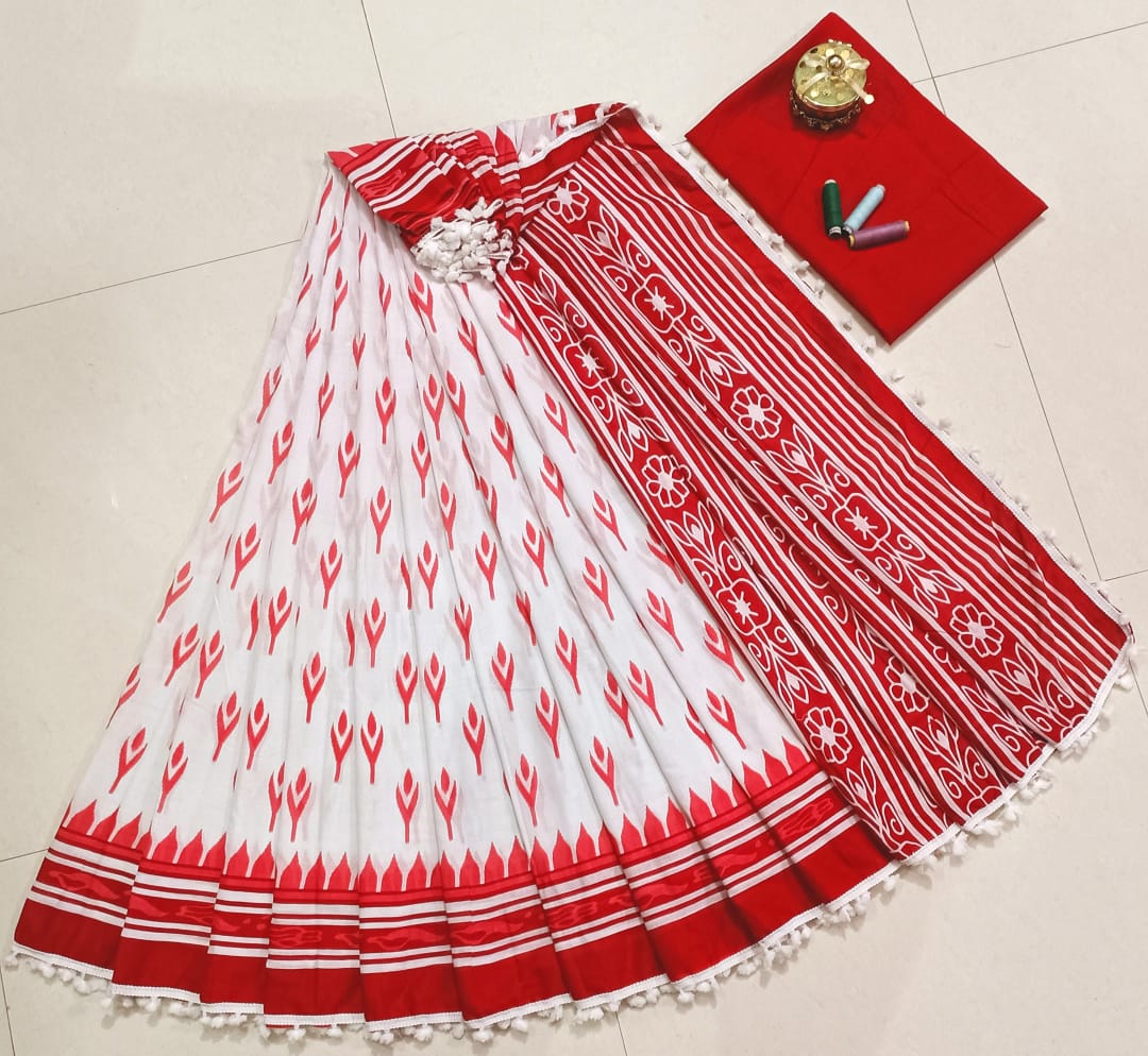 Pure Hand Block Cotton Sarees With Blouse