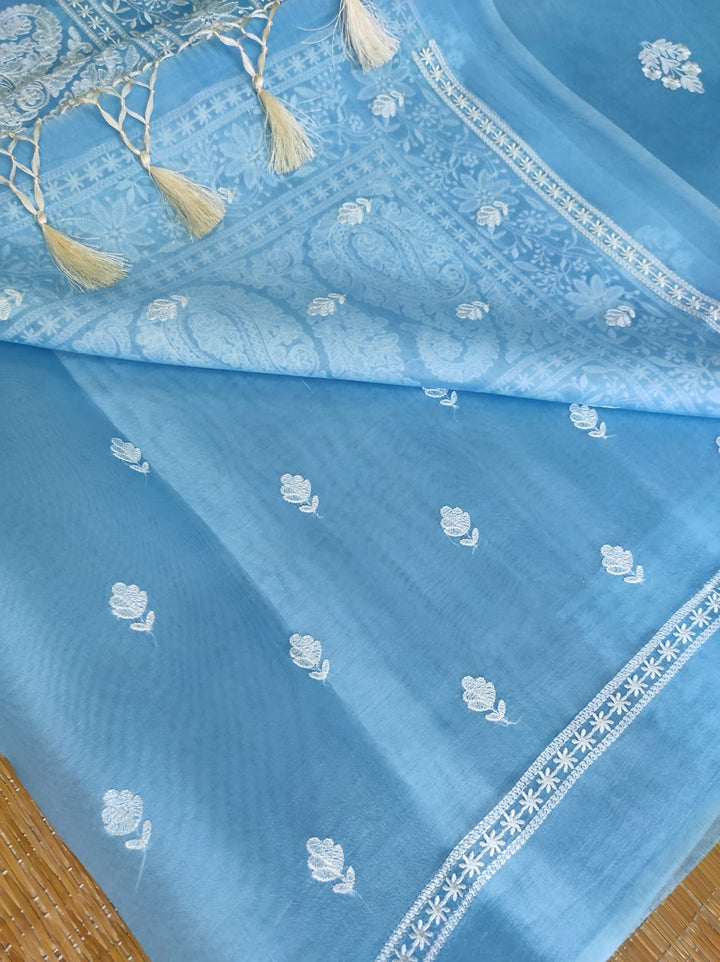 Pure Organza Silk Chikankari Embroidery Work  Saree .