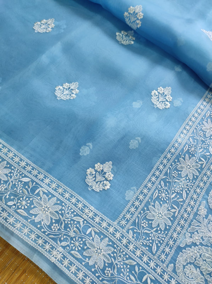 Pure Organza Silk Chikankari Embroidery Work  Saree .