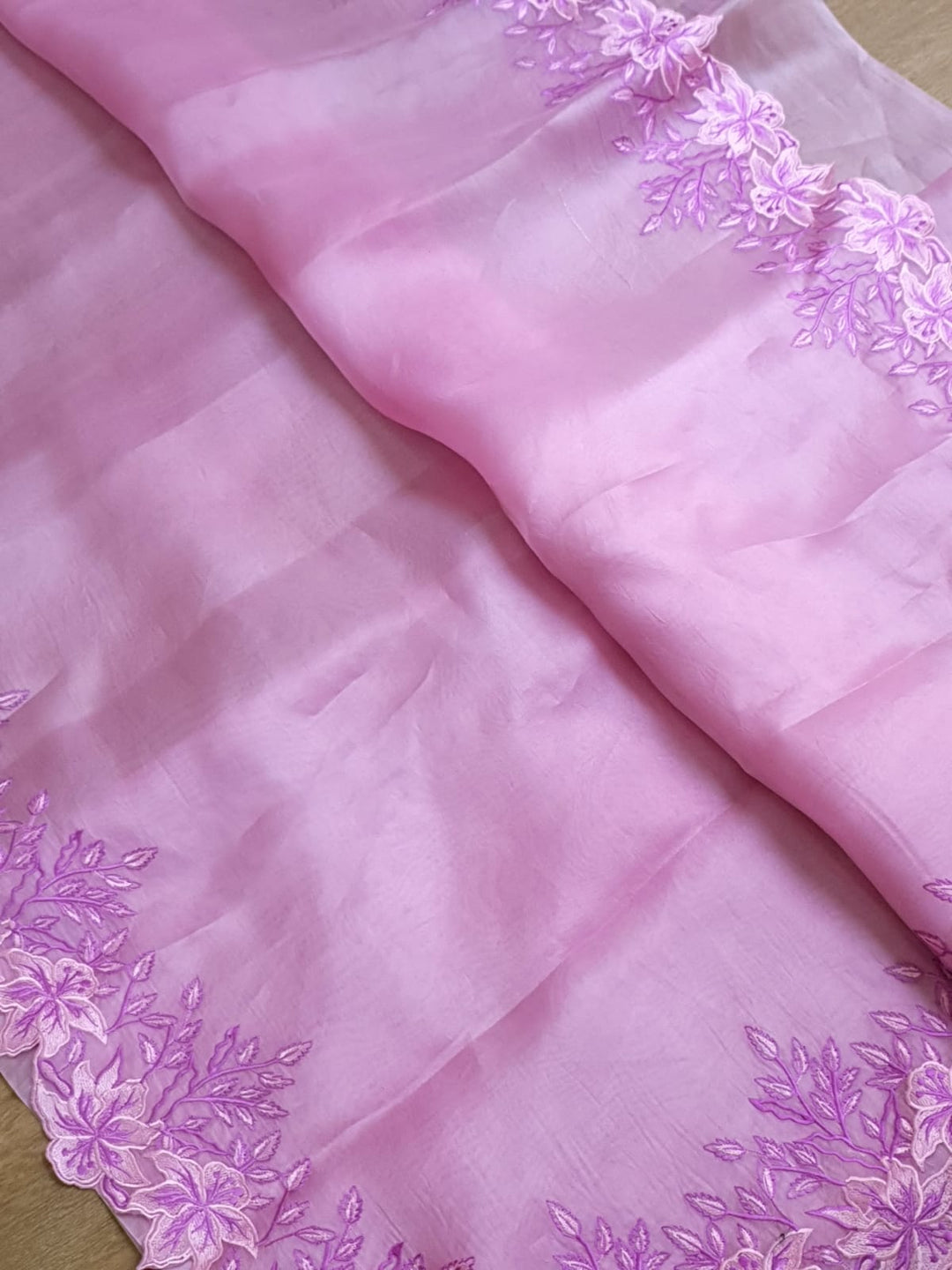 Pure Organza Silk Embroidery Alfi Cutwork Border Saree .