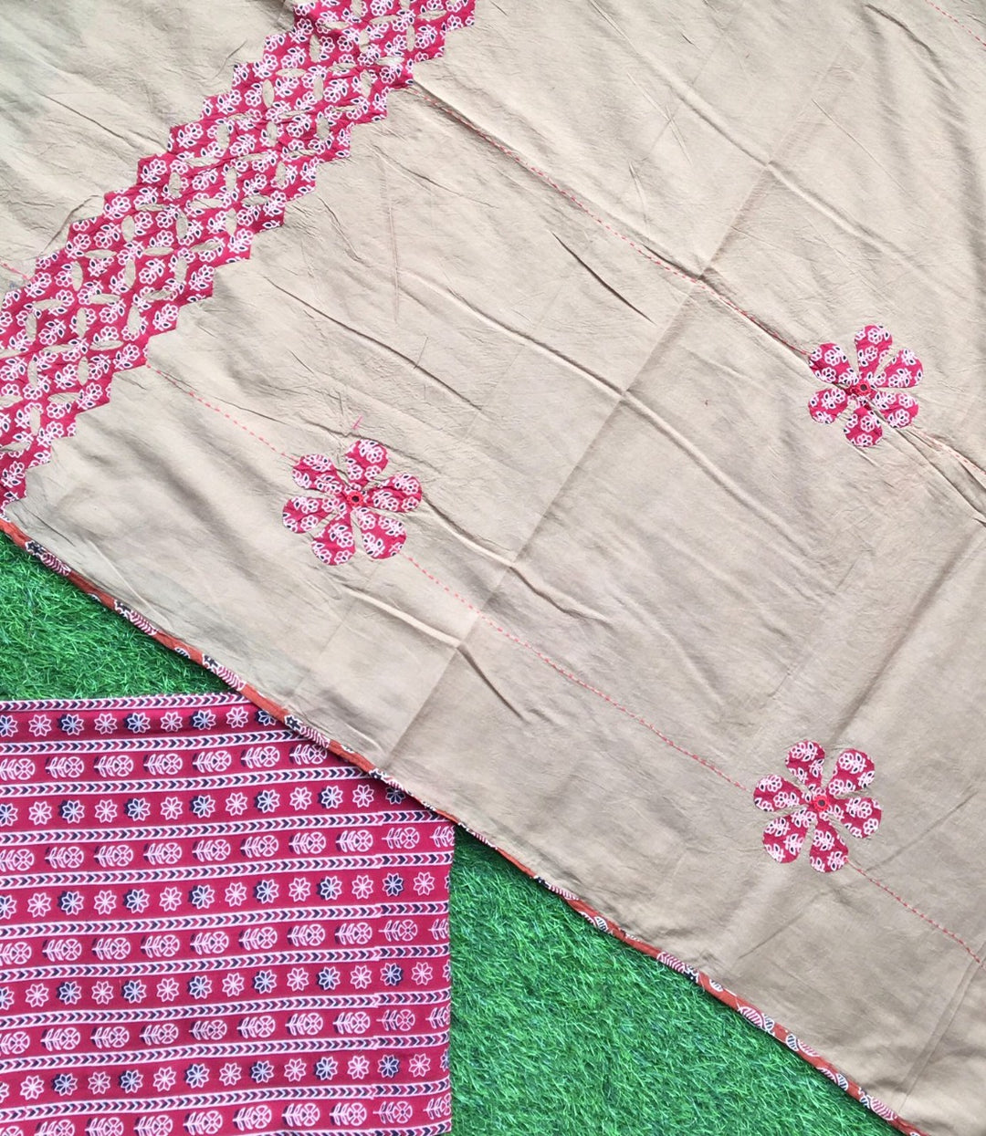 Pure Cotton Hand Block Azrak Print Unstitched Suit With Hand Work Azrak Patch Work Dupatta (With Out Bottom)
