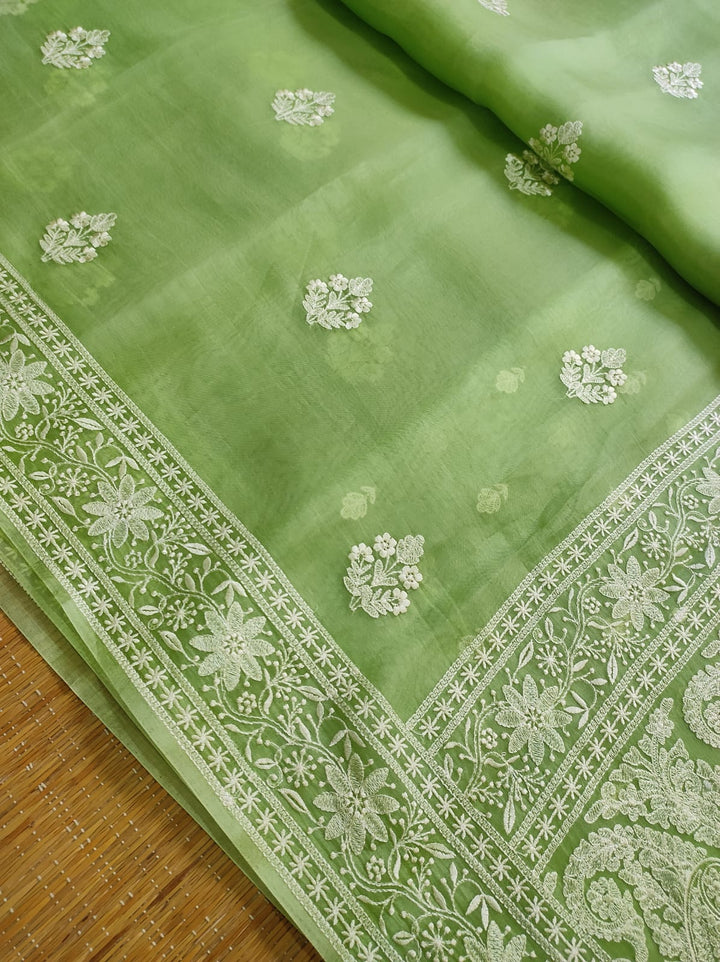 Pure Organza Silk Embroidery Buti Work Border Saree .