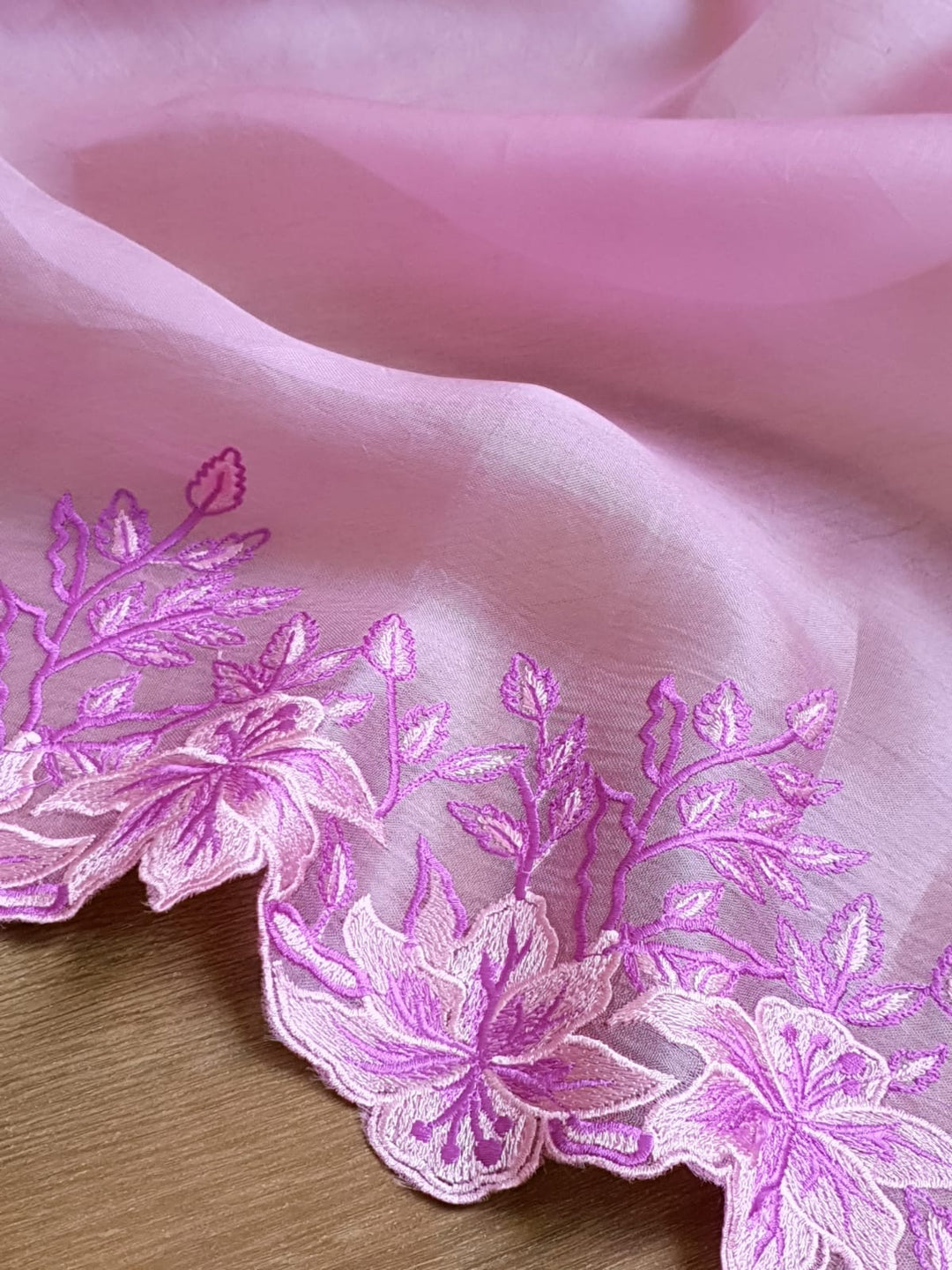 Pure Organza Silk Embroidery Alfi Cutwork Border Saree .