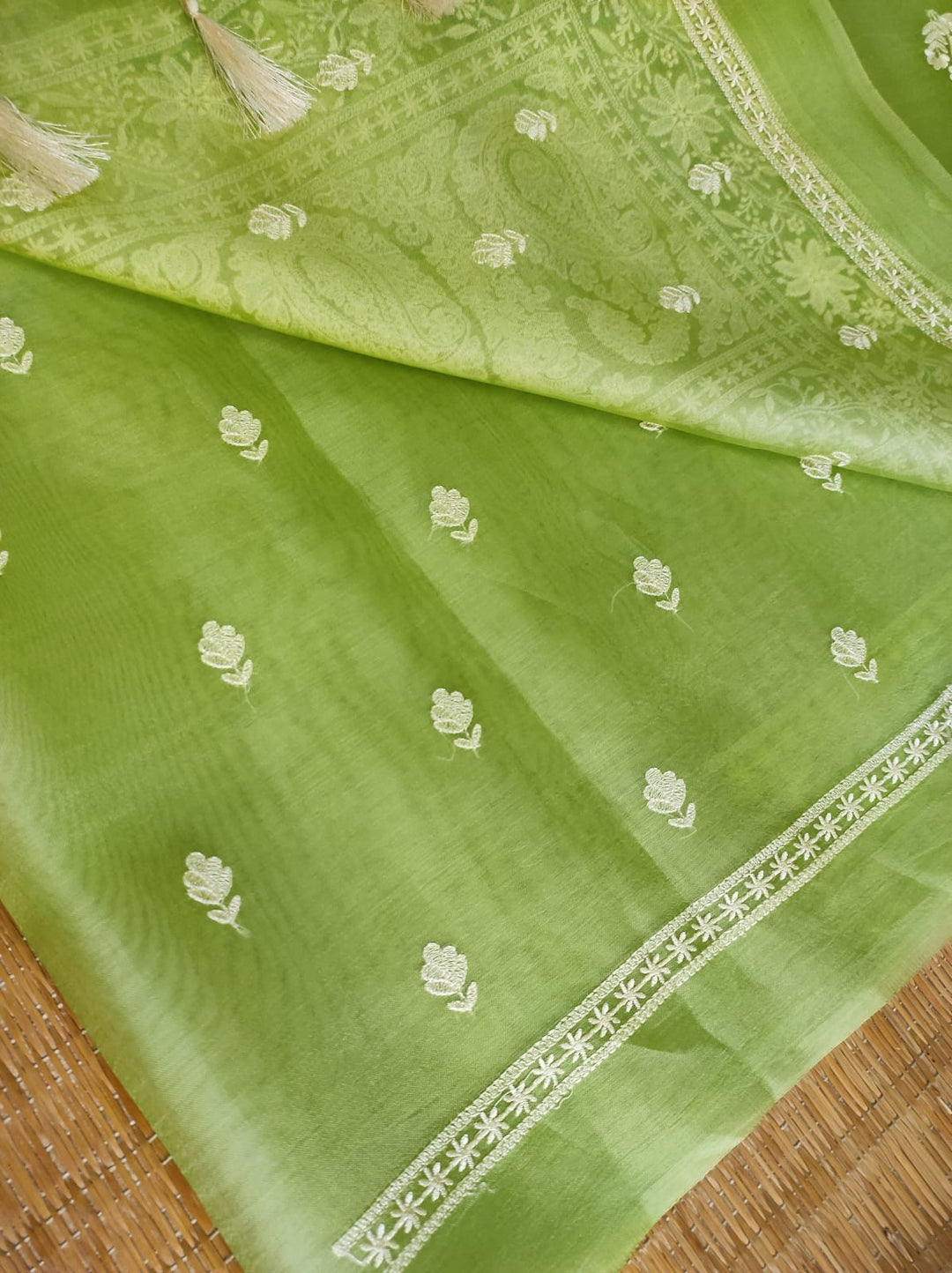 Pure Organza Silk Embroidery Buti Work Border Saree .