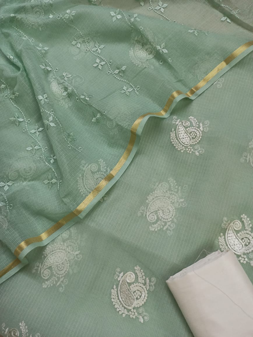 Kota Doriya Embroidery Boota Work Unstitched Suits With Kota Embroider ...