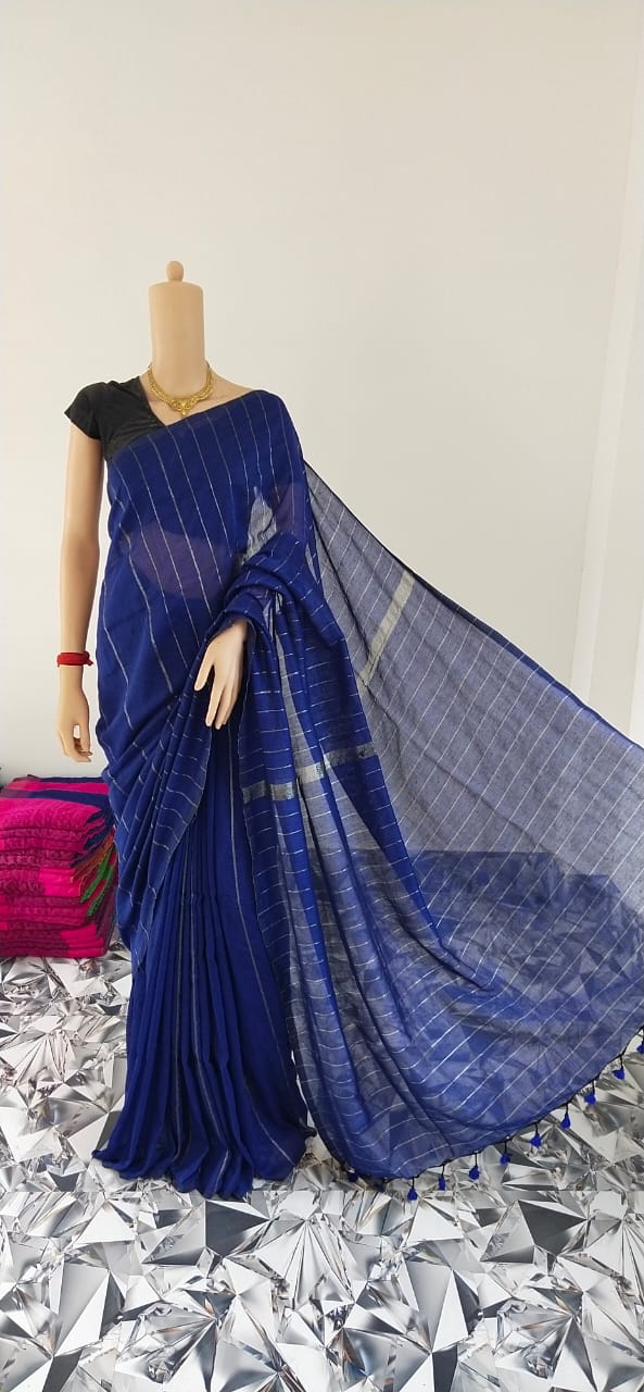 Pure Cotton By Cotton Zari Stripe Saree With weaving work. ( length- 6.3 meter )