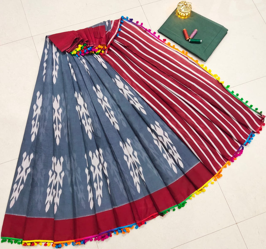 Pure Hand Block Cotton Sarees With Blouse