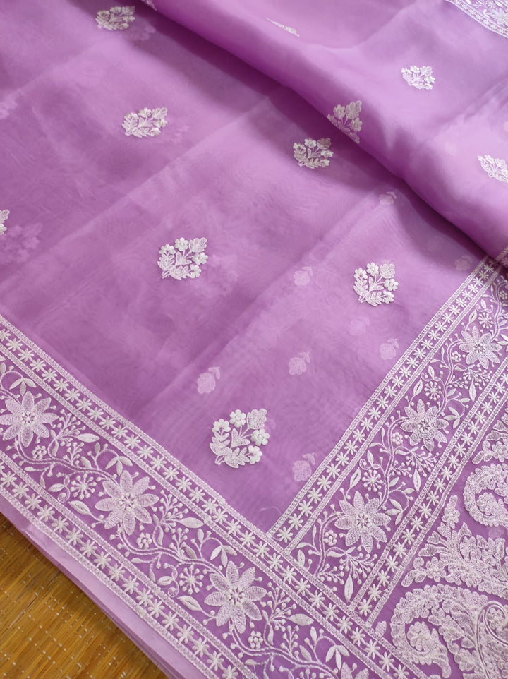 Pure Organza Silk Embroidery Buti Work Border Saree .