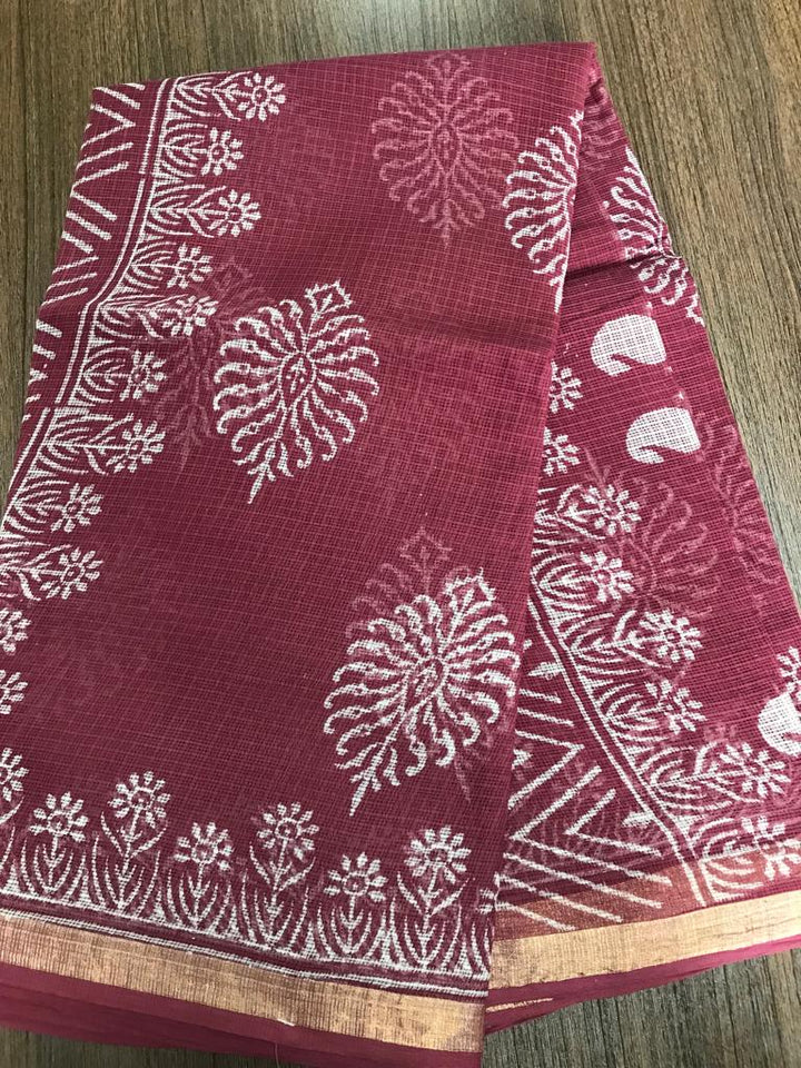Pure Kota Doriya Hand Block Print saree with Blouse