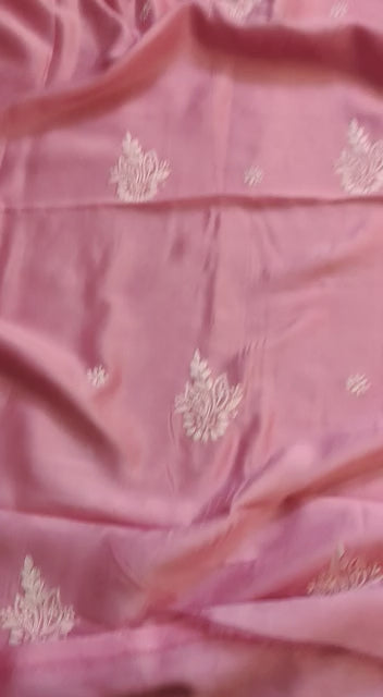 Pure Chanderi Silk 70 grm Dyeable And Hand Chikankari Work Unstitched suit With Dupatta.