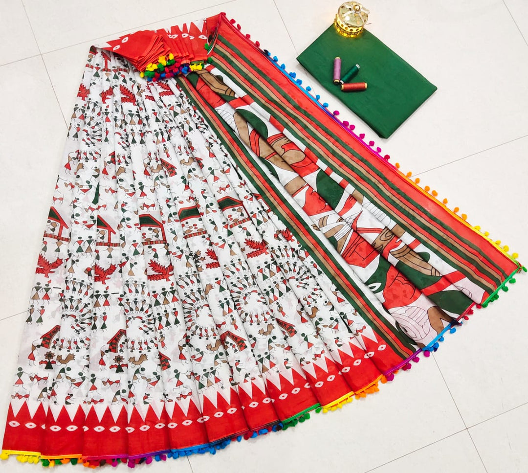 Pure Hand Block Cotton Sarees With Blouse