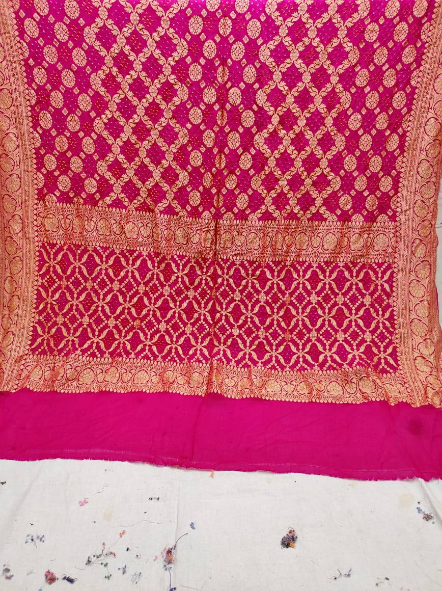 Pure Banarasi Handloom Khaddi Georgette Bandhani Dupatta