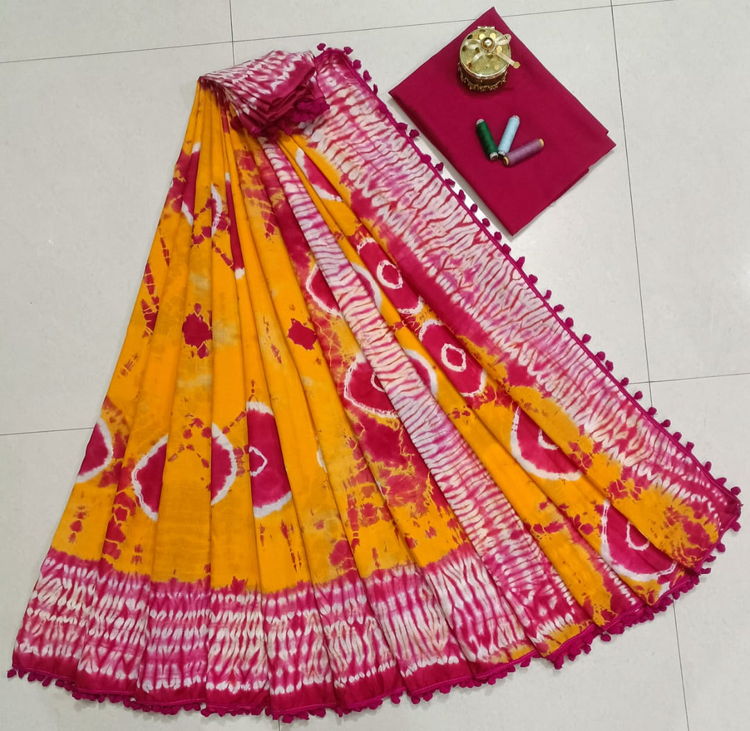 Pure Hand Block Cotton Sarees With Blouse