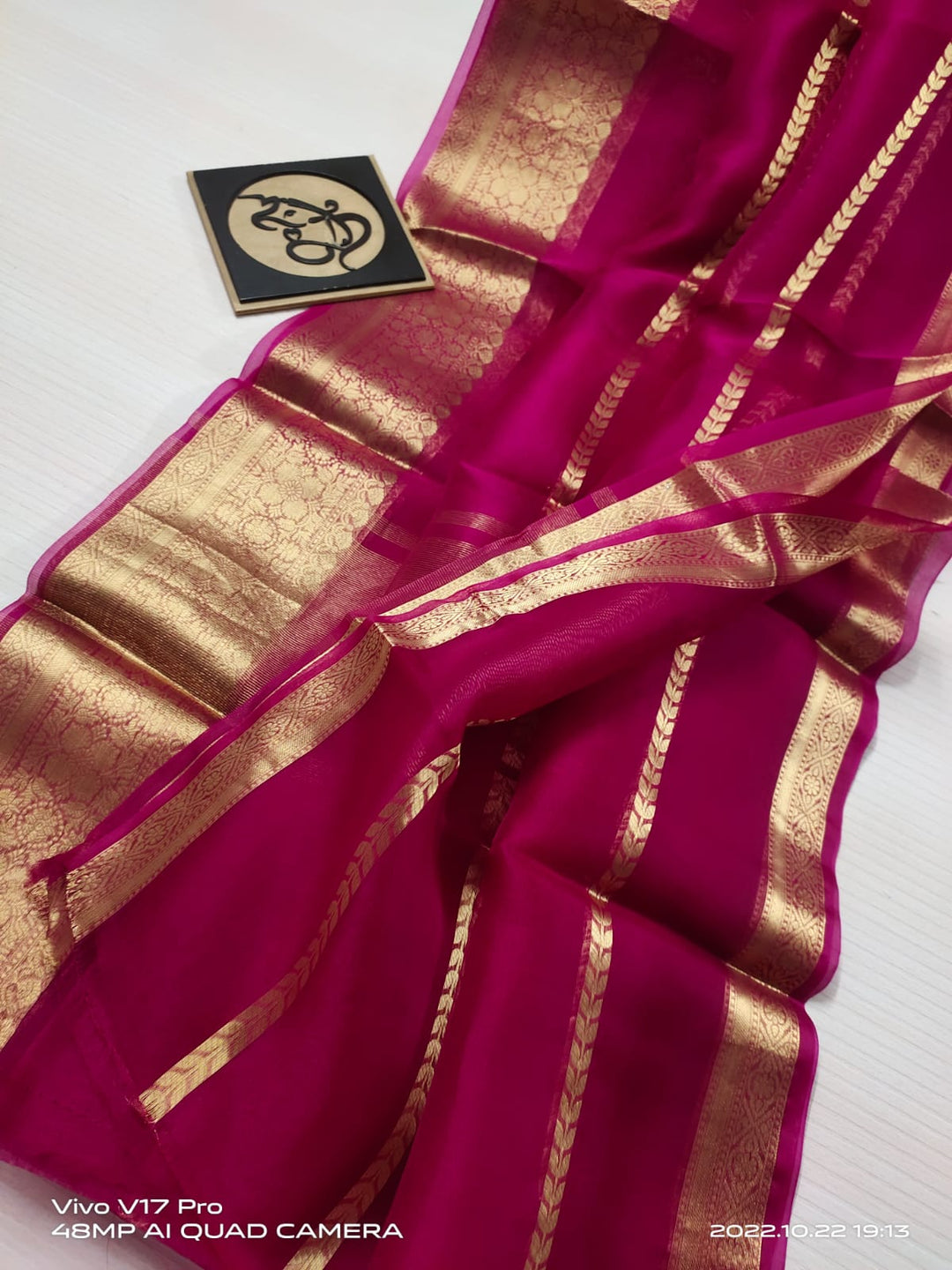 Semi Kora Organza Zari Stripe Silk Saree With Blouse