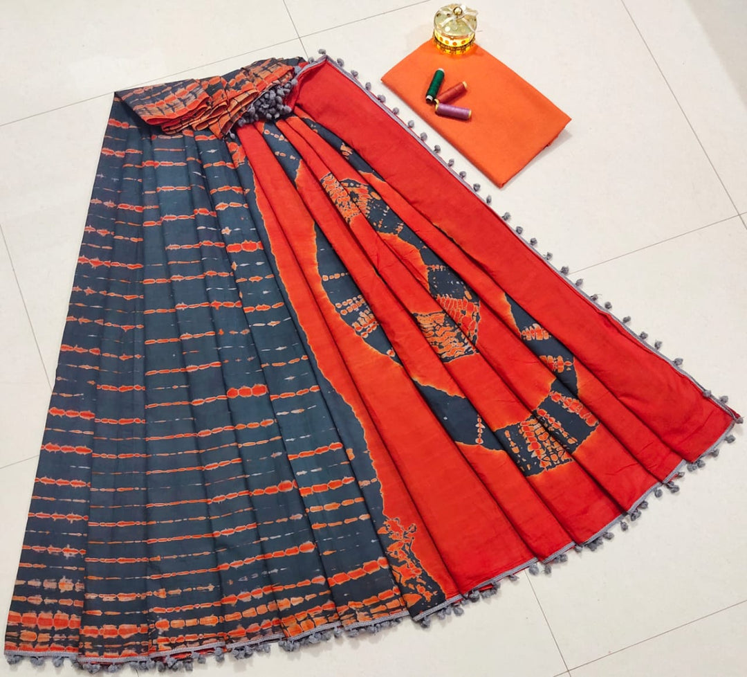 Pure Hand Block Cotton Sarees With Blouse