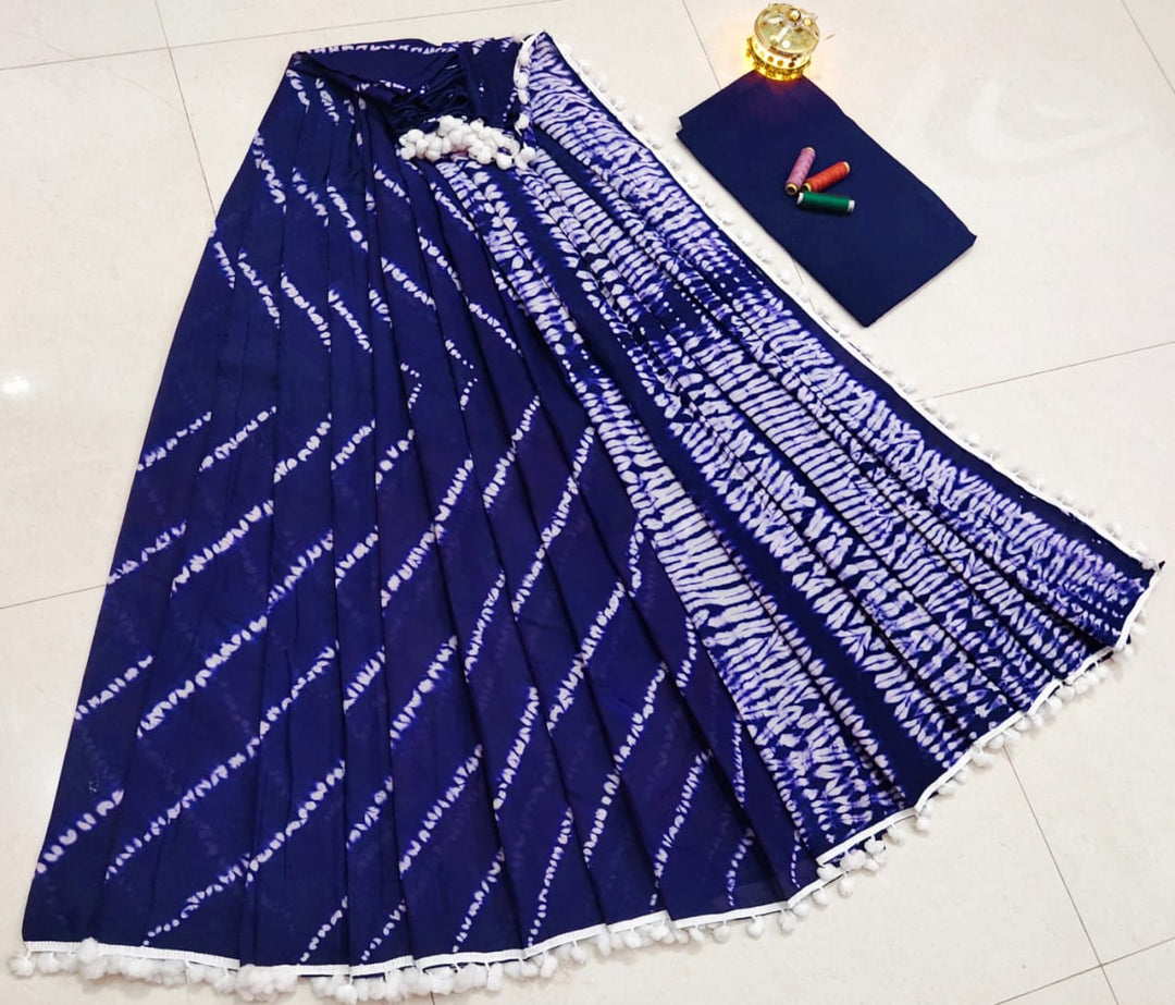 Pure Hand Block Cotton Sarees With Blouse