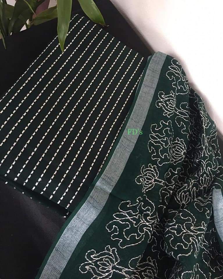 Pure Cotton Bhagalpuri Embroidery Unstitched Suit With Cotton Dupatta