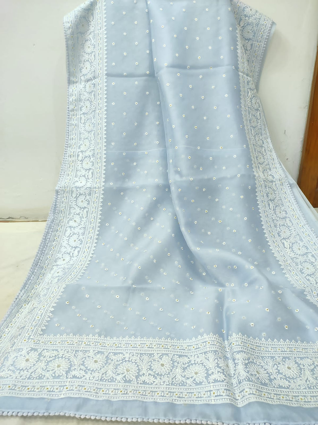 Pure Organza Silk Chikankari Embroidery Work  Saree .