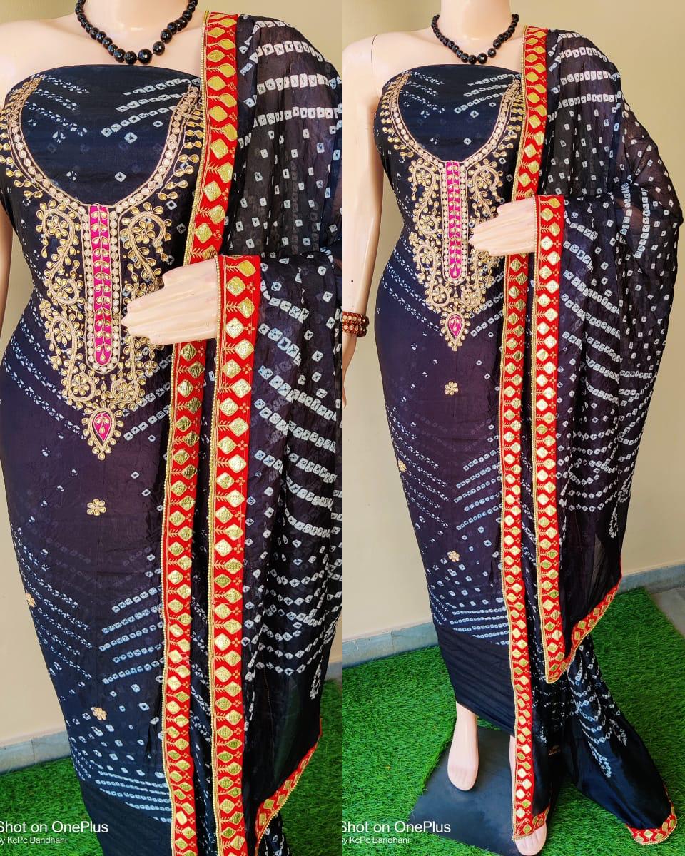 Buy Jaipuri Creations Women's Art Silk Bandhej Suit with Heavy Gota Patti  Work (JC-088, Multicolour, Free Size) at Amazon.in