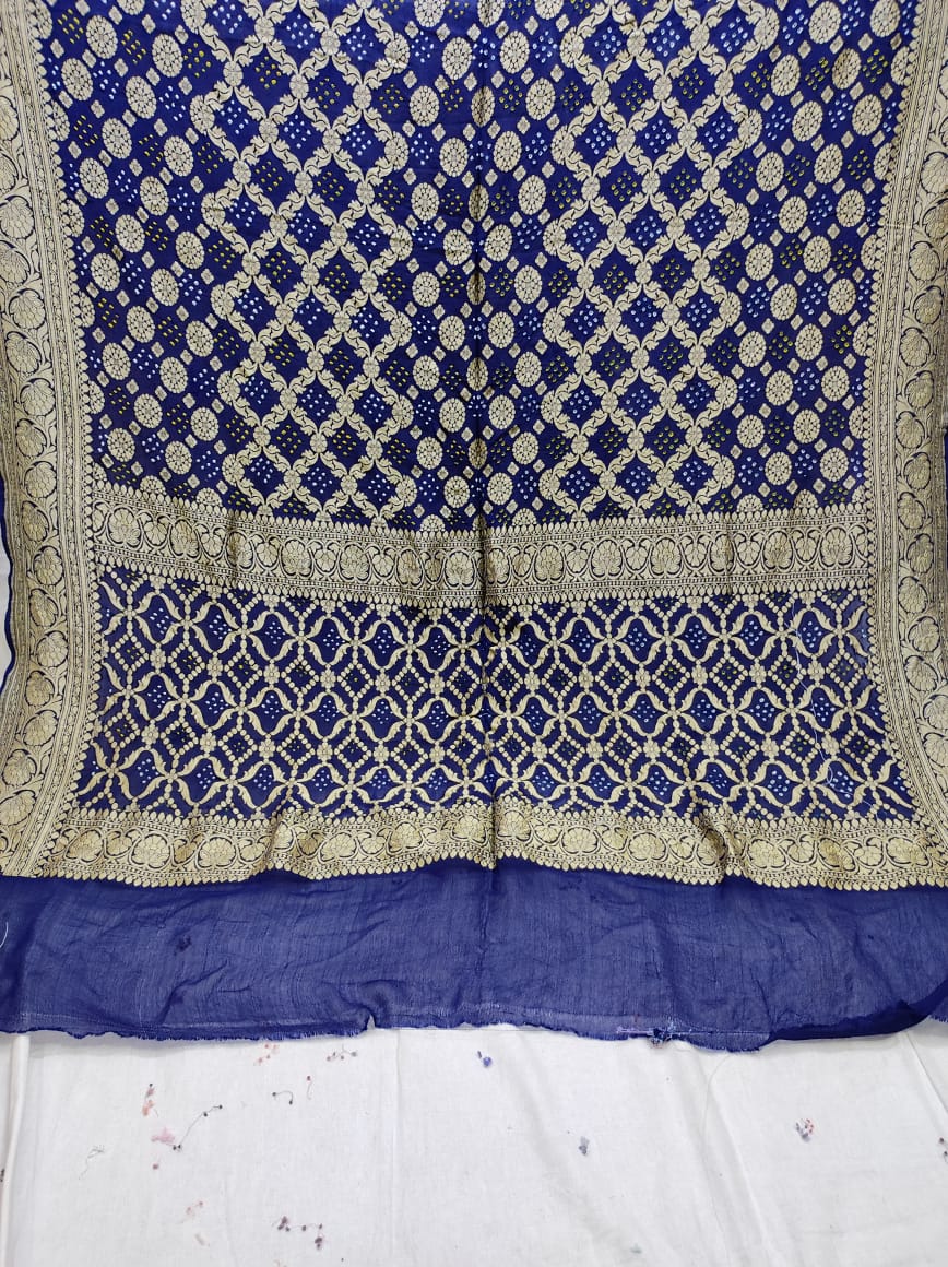 Pure Banarasi Handloom Khaddi Georgette Bandhani Dupatta