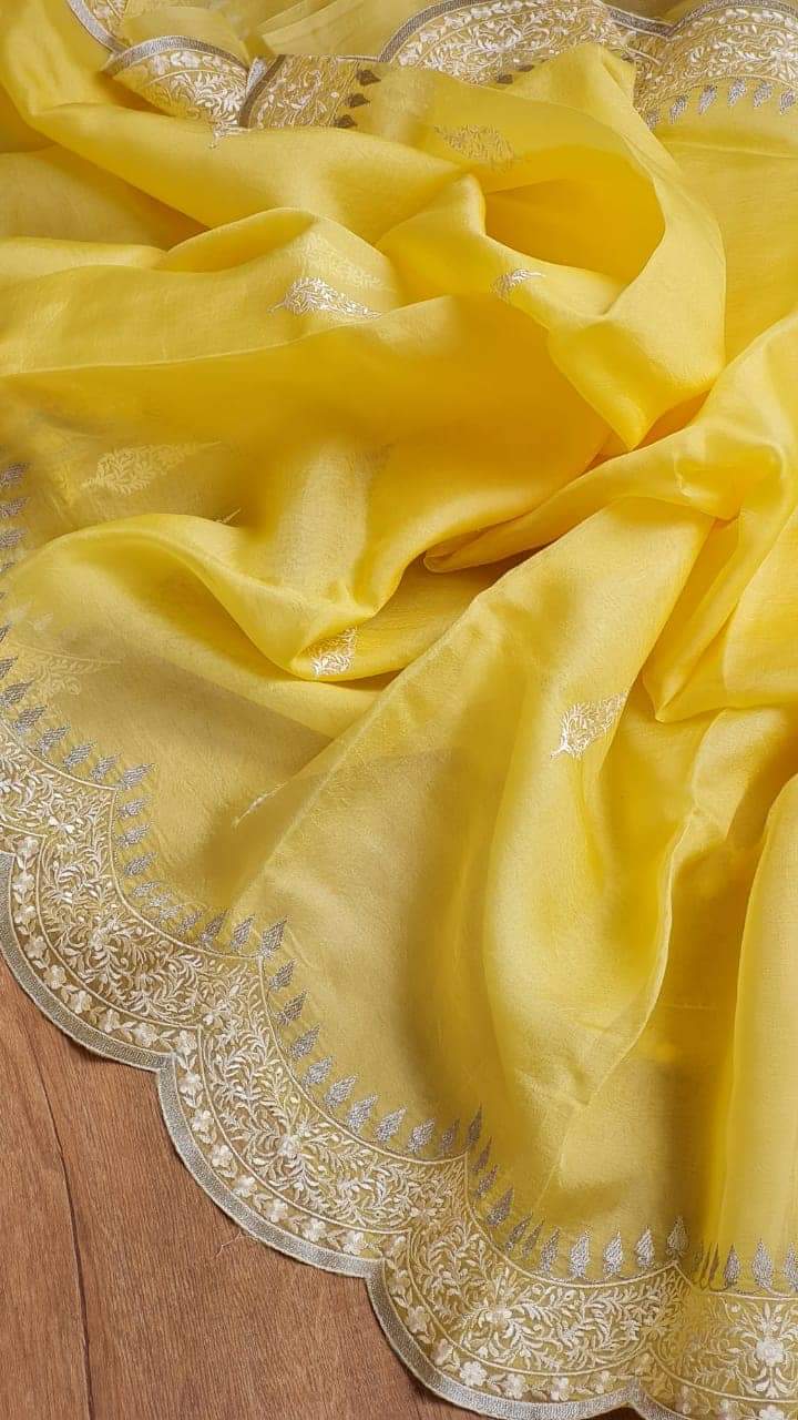 Pure kora Organza Silk Saree With Embroidery Work