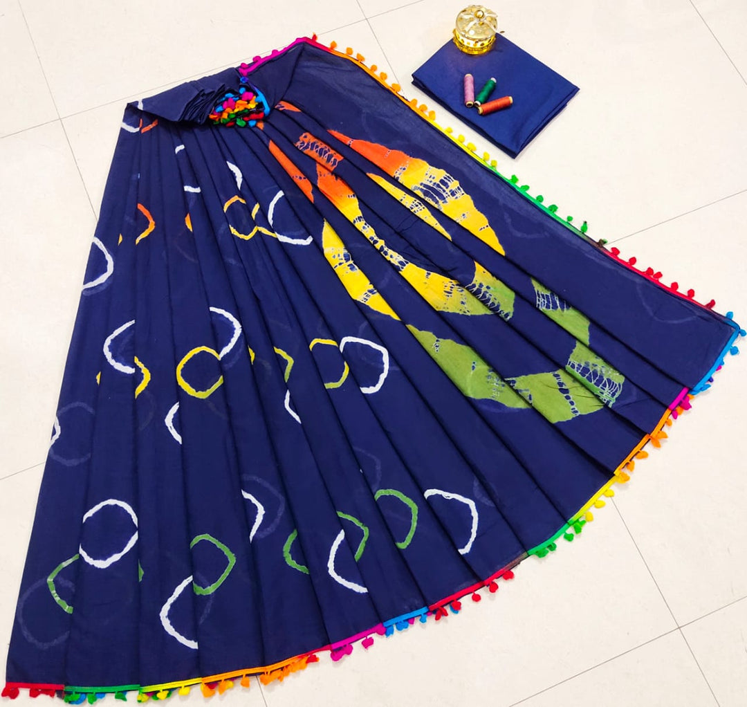 Pure Hand Block Cotton Sarees With Blouse