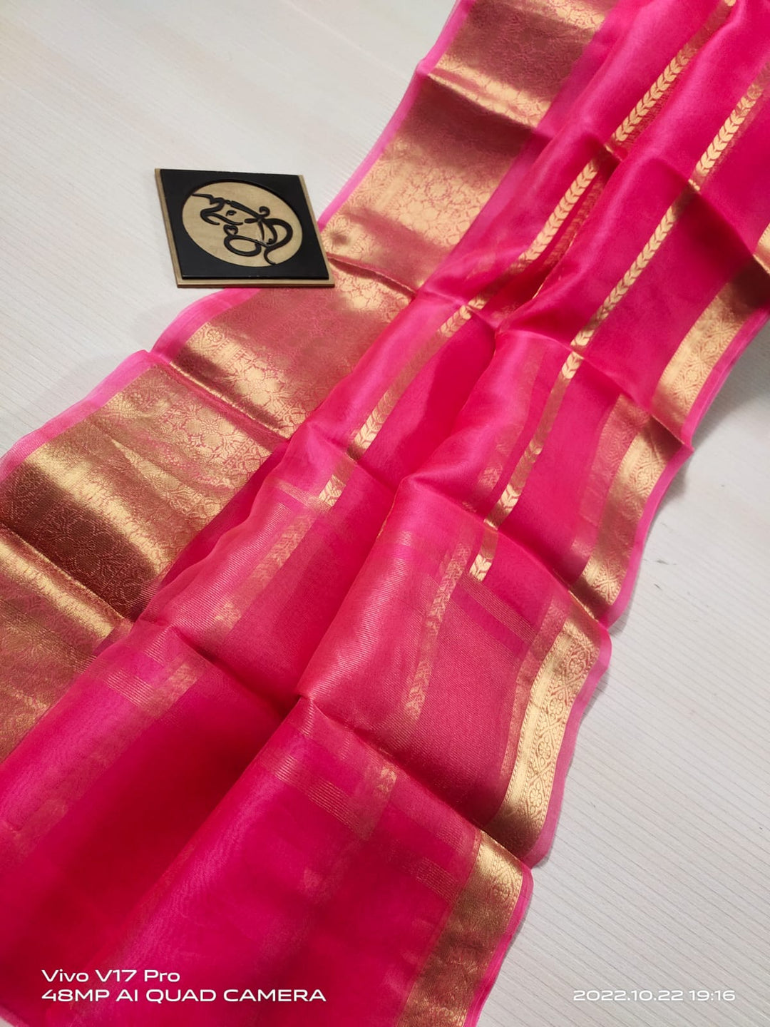 Semi Kora Organza Zari Stripe Silk Saree With Blouse