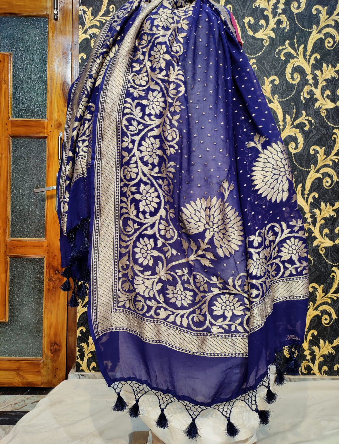 Pure Banarasi Handloom Khaddi Georgette Silk Dupatta With Heavy Zari Work ( Length-2.5 Meter )