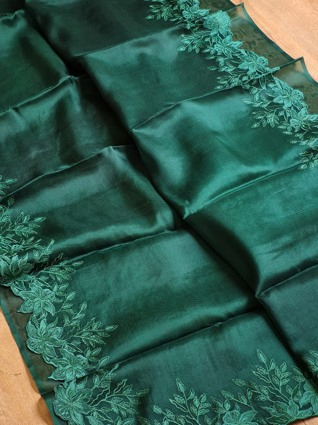 Pure Organza Silk Embroidery Alfi Cutwork Border Saree .