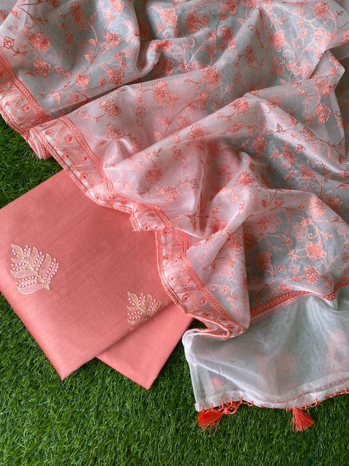 Pure Banarasi Resham Chanderi Silk Embroidery Unstitched Suit With Banarsi Organza Dupatta