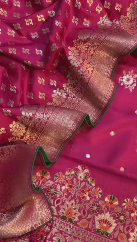Pure Banarasi Dola silk Alfi Woven Unstitched Suit with Dola Silk zari Woven Dupatta.
