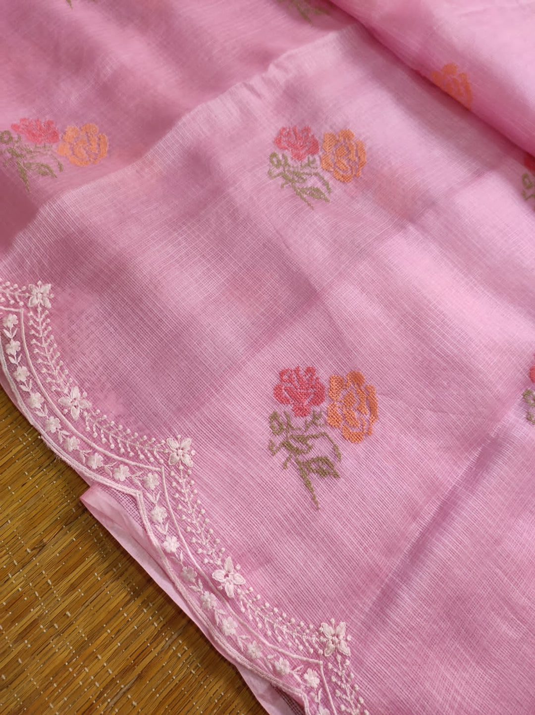 Pure Banarsi Tussar Silk Kota Embroidery Cutwork With Buta Work Saree .
