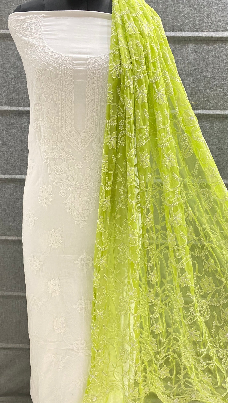 Pure MulMul Cotton Chikankari Unstitched Suit Chikankari Hand Embroidery Jaal Dupatta