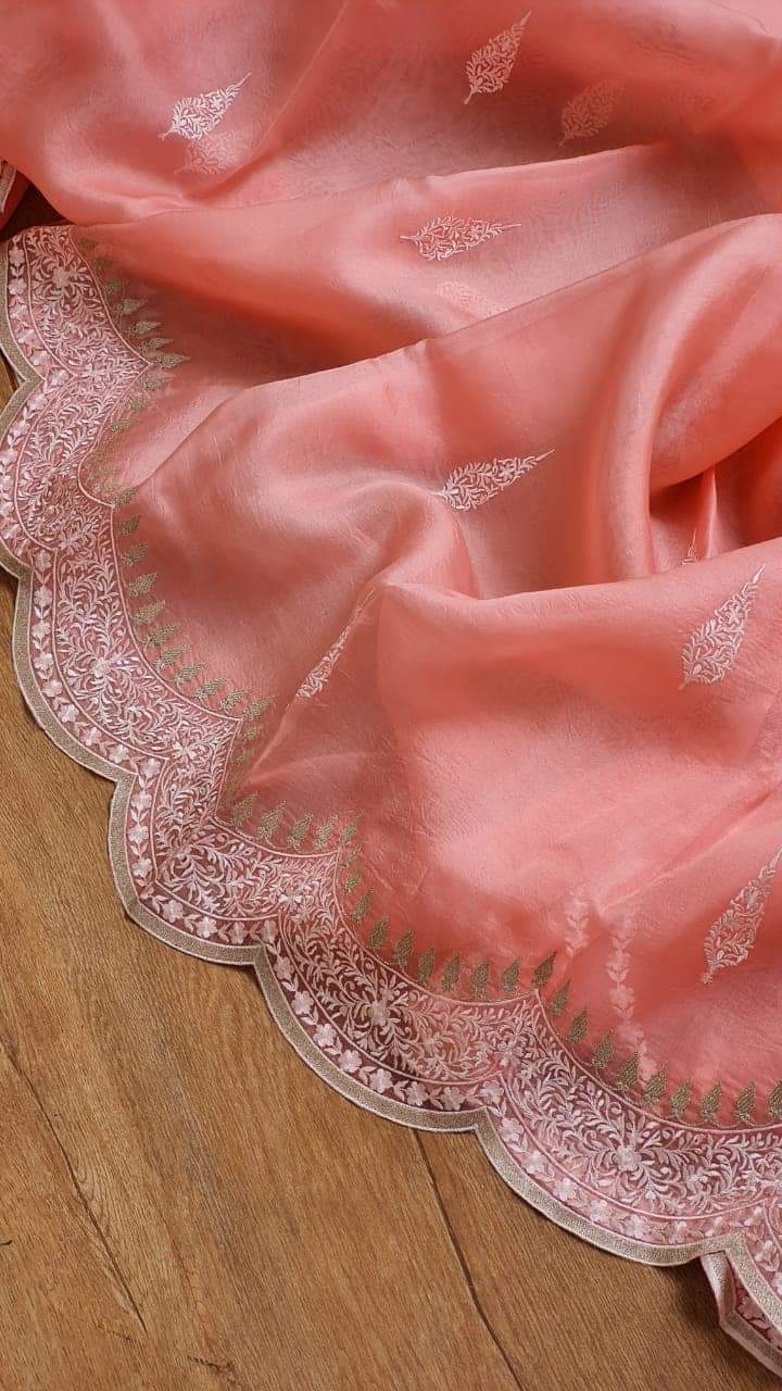 Pure kora Organza Silk Saree With Embroidery Work