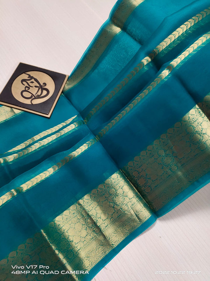 Semi Kora Organza Zari Stripe Silk Saree With Blouse