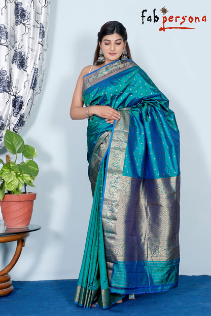 Green Color Pure Katan Silk Saree With Antique Zari Work ( Silk Mark Certified)