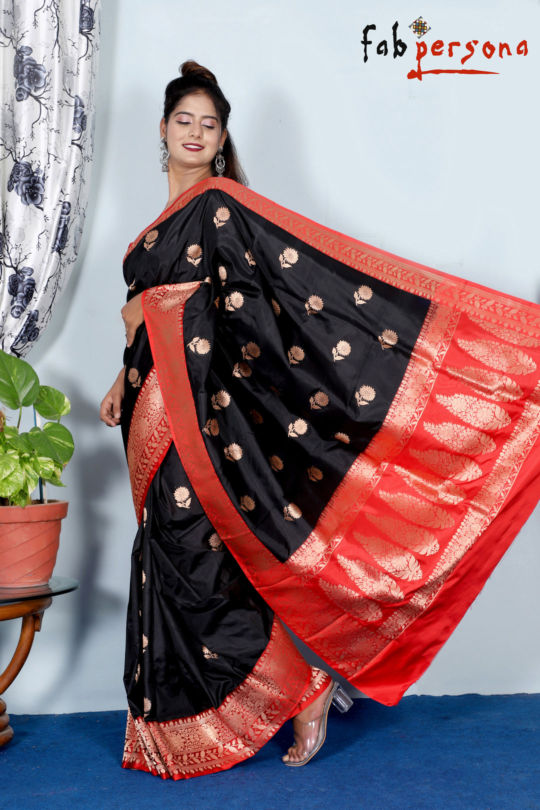 Black Color Pure Katan Silk Saree With Antique Zari Work ( Silk Mark Certified)