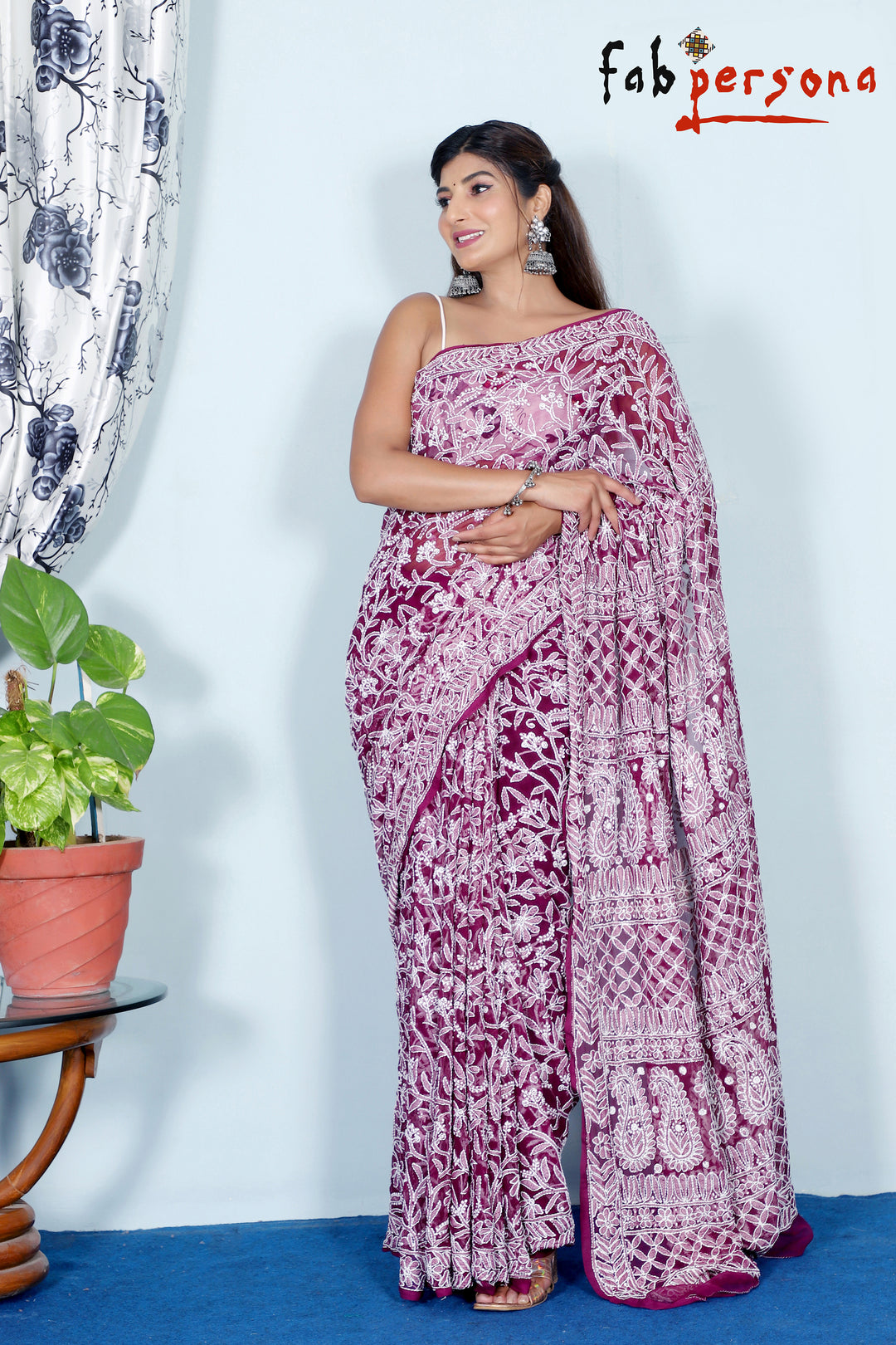 Pure Chiffon Georgette All Over Chikankari Saree With Heavy Hand