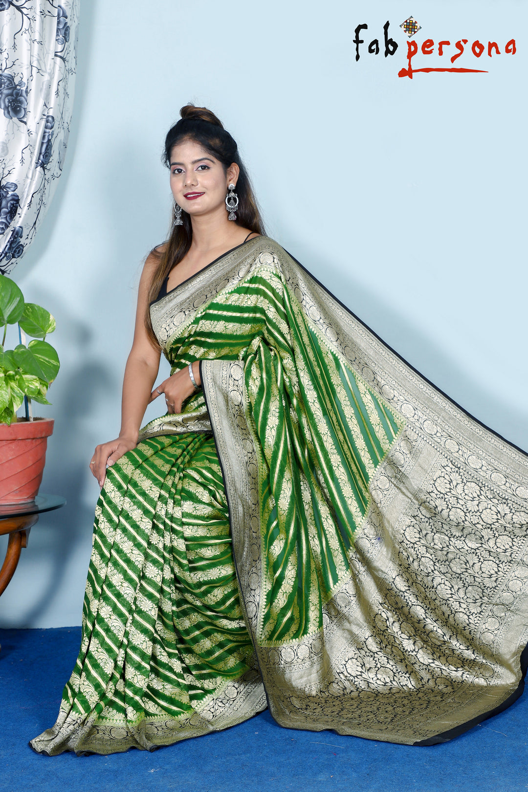 Green Color Pure Khaddi Georgette Saree with Zari work