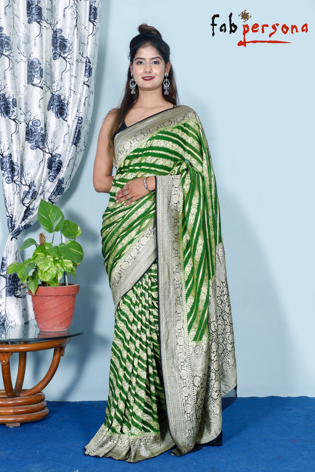 Green Color Pure Khaddi Georgette Saree with Zari work