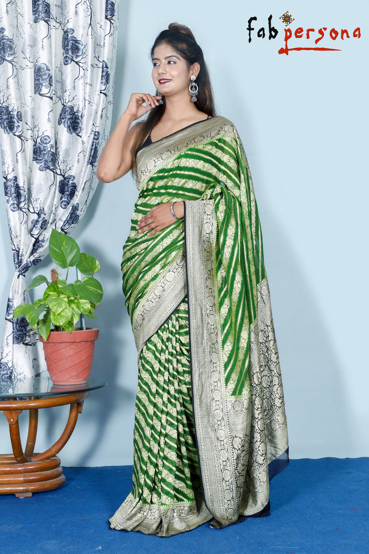 Green Color Pure Khaddi Georgette Saree with Zari work