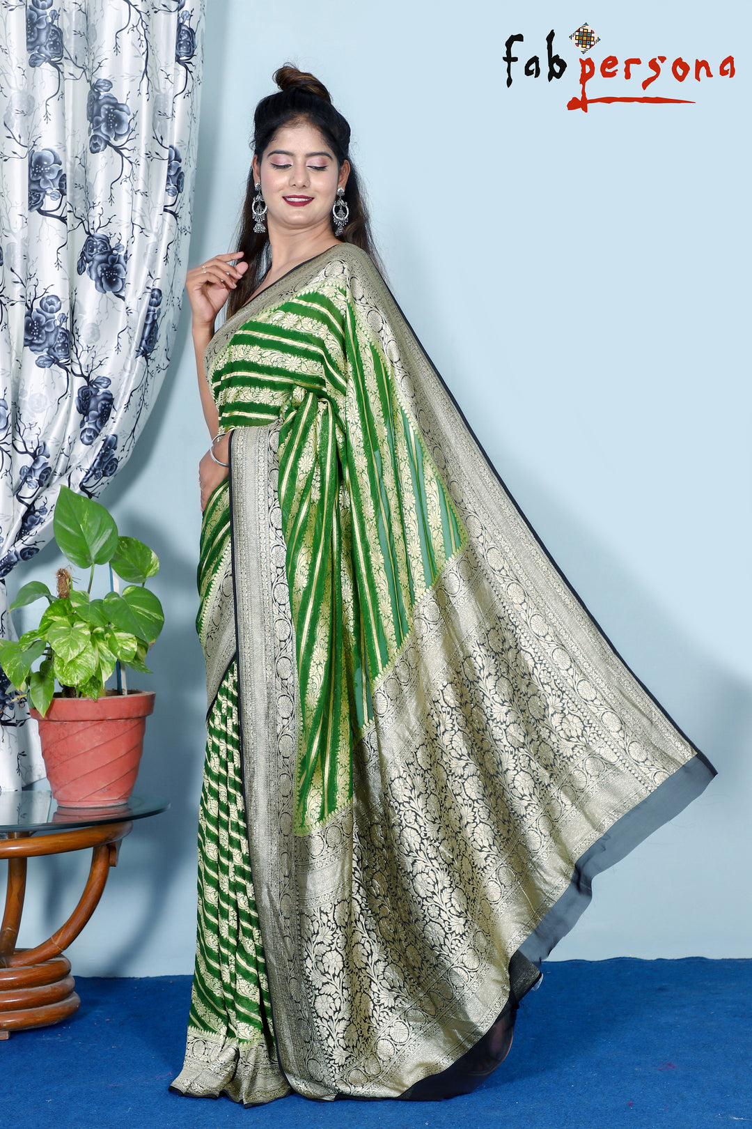 Green Color Pure Khaddi Georgette Saree with Zari work