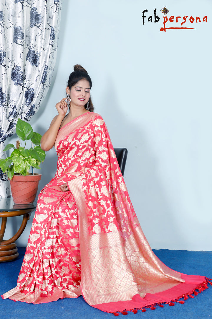 Red Color Pure Khaddi Georgette Saree with Zari work