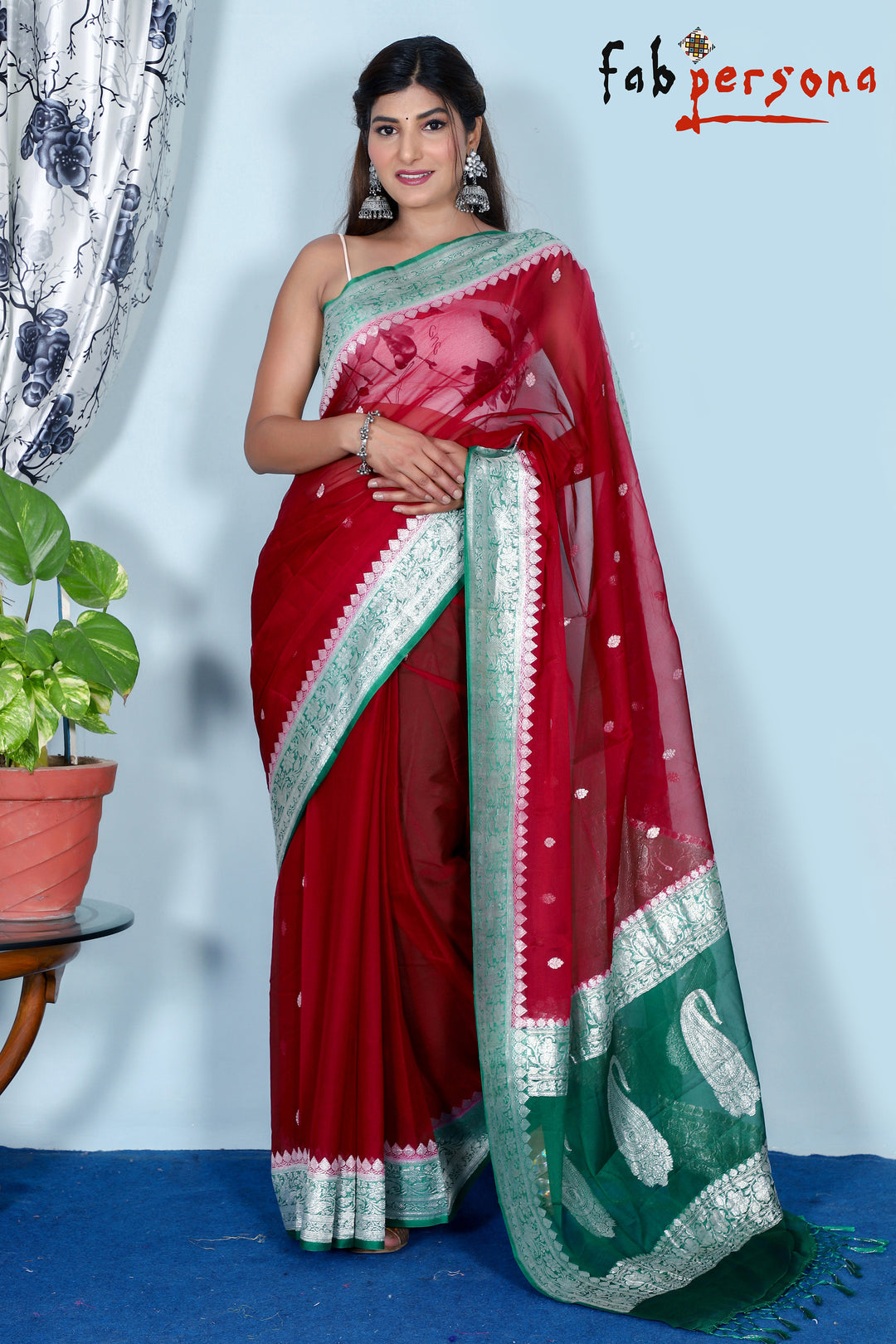 Pure Khaddi Chiffon Georgette Saree with Silver Zari Weaving blouse  ( length- 6.3 meter )