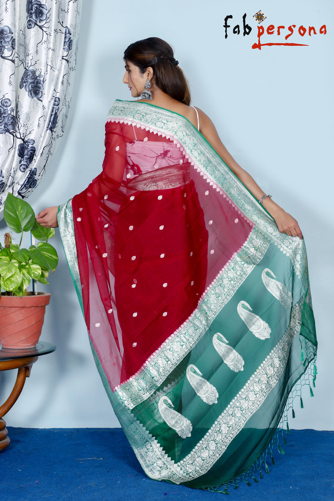 Pure Khaddi Chiffon Georgette Saree with Silver Zari Weaving blouse  ( length- 6.3 meter )